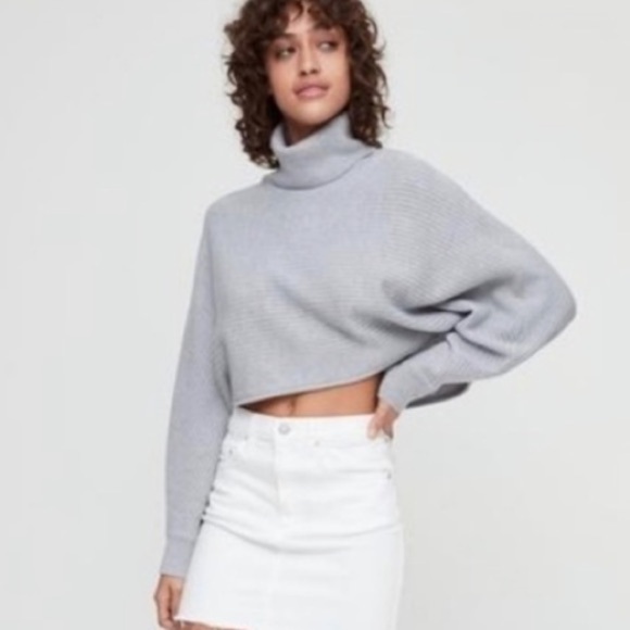 Wilfred Free Naomi 100% Merino Wool Turtleneck Cropped Sweater in Grey Size S - Picture 13 of 13